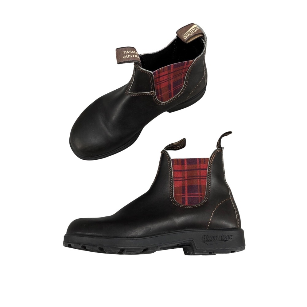 Blundstone 2100 Boots Brown Leather Burgandy Tartan Chelsea Women's AUS 6 US 9